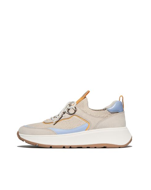 Baskets F-Mode daim & maille à lacets beige Paris / bleu ciel