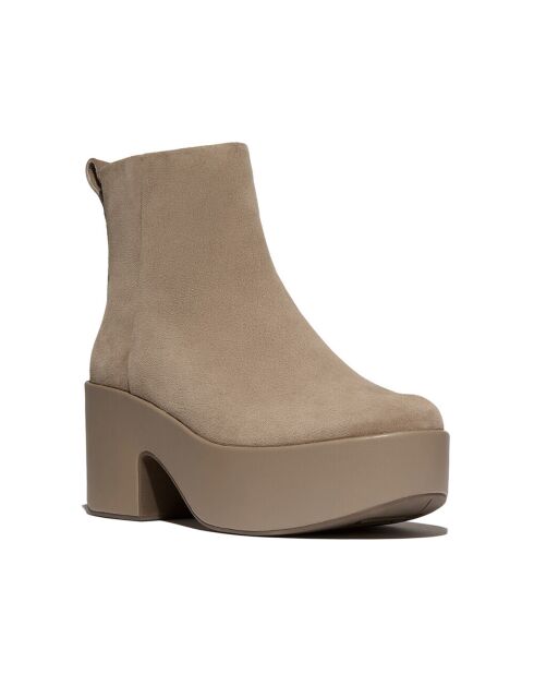 Bottes plateformes en daim à talons taupe