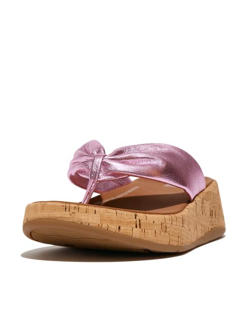 Tongs F-Mode Leather-Twist en cuir tressé lilas sauvage métallisé
