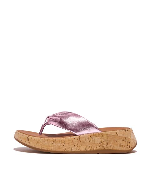 Tongs F-Mode Leather-Twist en cuir tressé lilas sauvage métallisé
