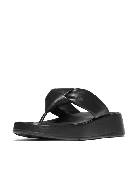 Tongs à plateforme en cuir souple à nœud noires