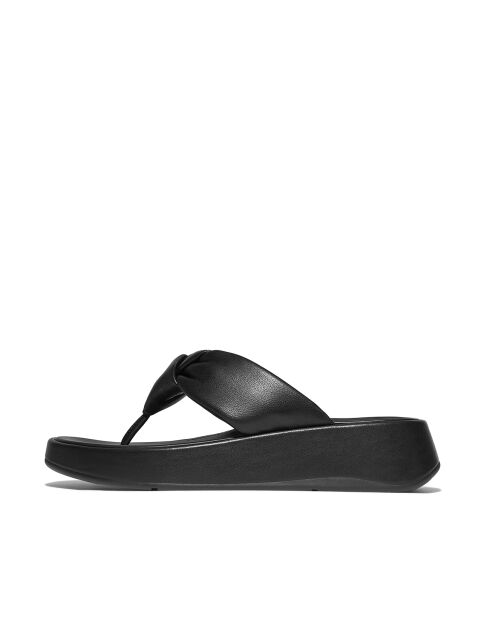 Tongs à plateforme en cuir souple à nœud noires