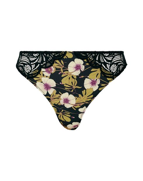 Tanga Ariane Fantaisy imprimé feuillage Monstera noir