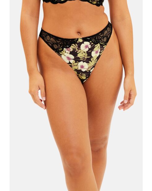 Tanga Ariane Fantaisy imprimé feuillage Monstera noir