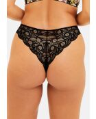 Tanga Ariane Fantaisy imprimé feuillage Monstera noir