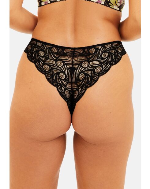 Tanga Ariane Fantaisy imprimé feuillage Monstera noir