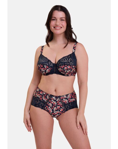 Shorty Amelie Print imprimé floral marine et rouge