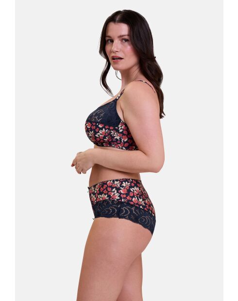 Shorty Amelie Print imprimé floral marine et rouge