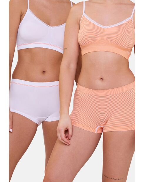 Lot de 2 shorties Zen Attitude orange/blanc + blanc