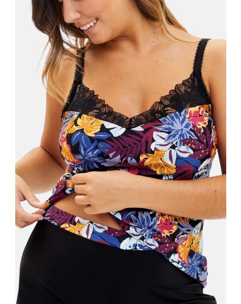 Caraco homewear Mathilde imprimé vegetal jungle noir