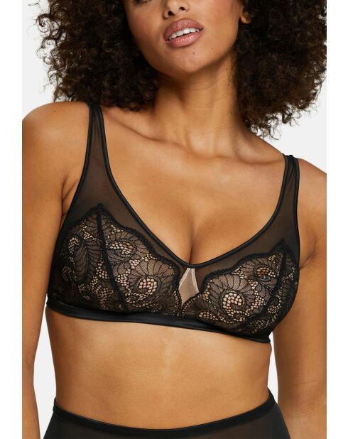 Soutien-gorge brassière sans armatures Serena noir / peau