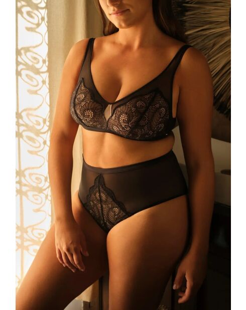 Soutien-gorge brassière sans armatures Serena noir / peau