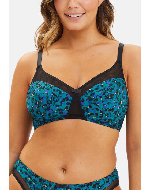 Soutien-gorge emboitant sans armatures Complice imprimé floral bleu émeraude