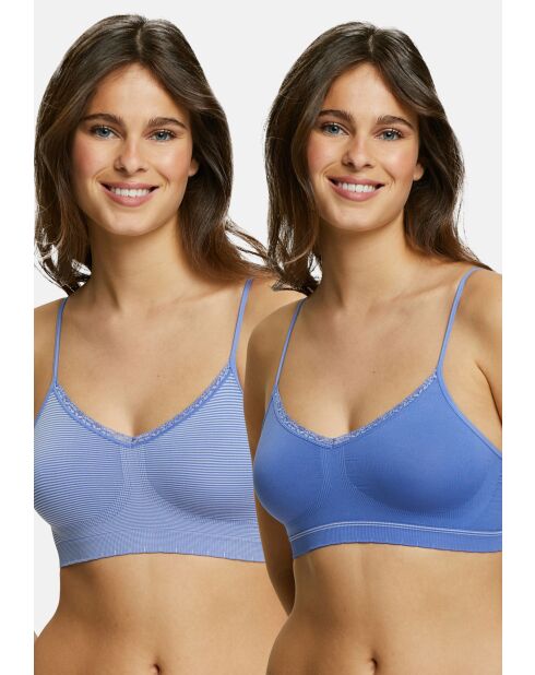 Lot de 2 brassières sans armatures Zen Attitude bleu amparo/blanc + bleu amparo