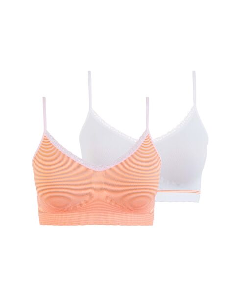 Lot de 2 brassières sans armatures Zen Attitude orange/blanc + blanc