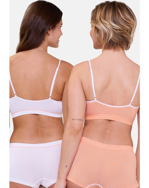 Lot de 2 brassières sans armatures Zen Attitude orange/blanc + blanc