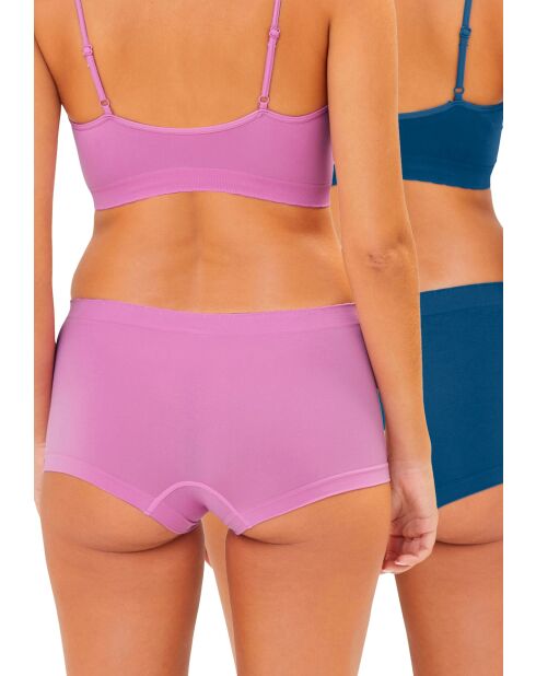 Lot de 2 shorties Zen Attitude mauve opera + bleu veritable