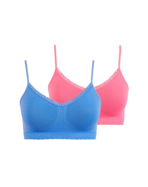Lot de 2 brassières sans armatures Zen Attitude bleuet + rose corail