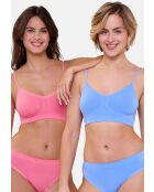 Lot de 2 brassières sans armatures Zen Attitude bleuet + rose corail