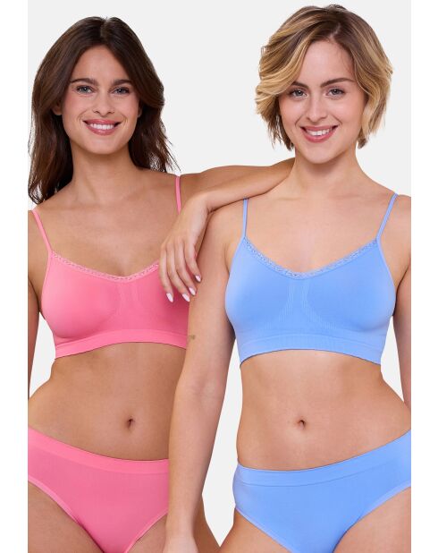 Lot de 2 brassières sans armatures Zen Attitude bleuet + rose corail