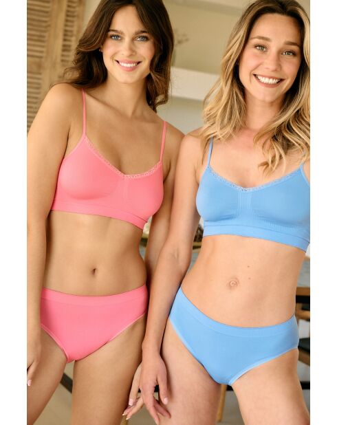 Lot de 2 brassières sans armatures Zen Attitude bleuet + rose corail