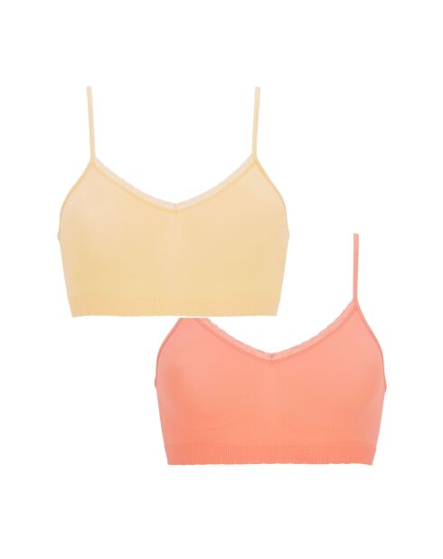 Lot de 2 brassières sans armatures Zen Attitude jaune + rose corail