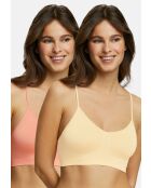 Lot de 2 brassières sans armatures Zen Attitude jaune + rose corail
