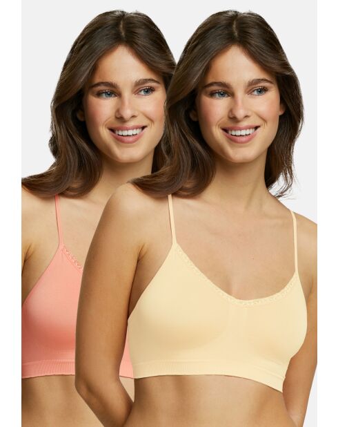 Lot de 2 brassières sans armatures Zen Attitude jaune + rose corail
