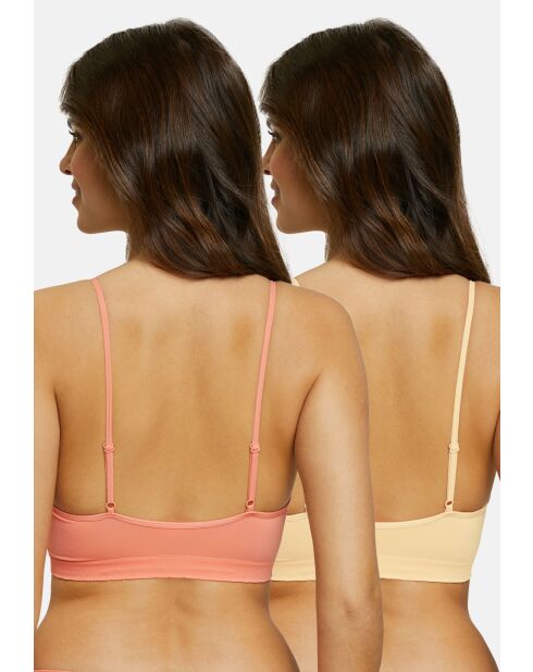 Lot de 2 brassières sans armatures Zen Attitude jaune + rose corail