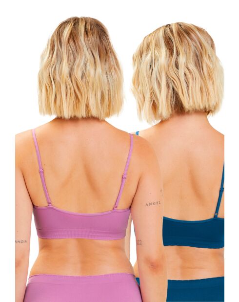 Lot de 2 brassières sans armatures Zen Attitude mauve opera + bleu veritable