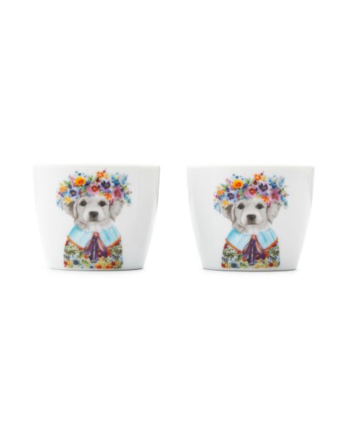 Set de 2 hueveras de porcelana Tipperleyhill con diseño de cachorro, blancas, 5 x 4 cm