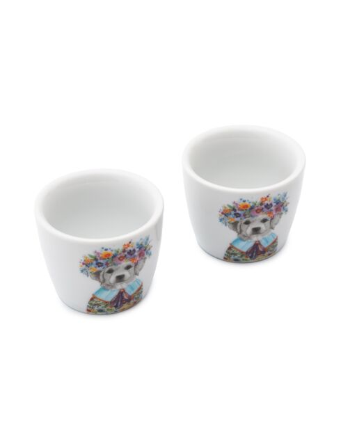 Set de 2 hueveras de porcelana Tipperleyhill con diseño de cachorro, blancas, 5 x 4 cm