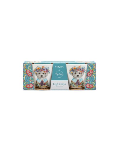 Set de 2 hueveras de porcelana Tipperleyhill con diseño de cachorro, blancas, 5 x 4 cm