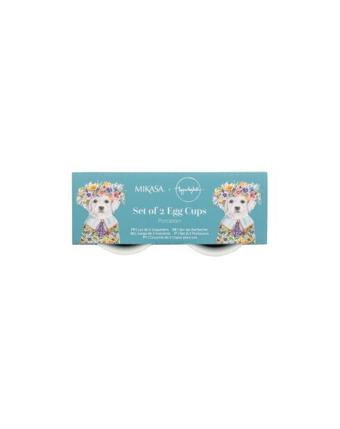 Set de 2 hueveras de porcelana Tipperleyhill con diseño de cachorro, blancas, 5 x 4 cm