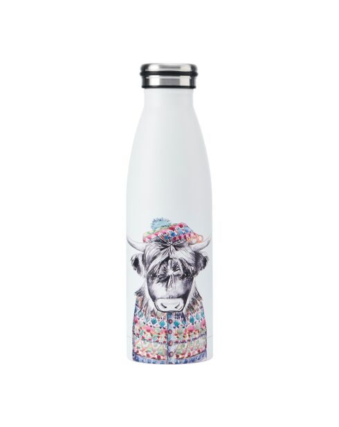 Bottiglia d'acqua Tipperleyhill Highland Cow White a doppia parete - 500 ml