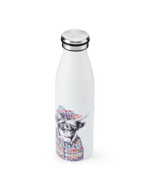 Bottiglia d'acqua Tipperleyhill Highland Cow White a doppia parete - 500 ml