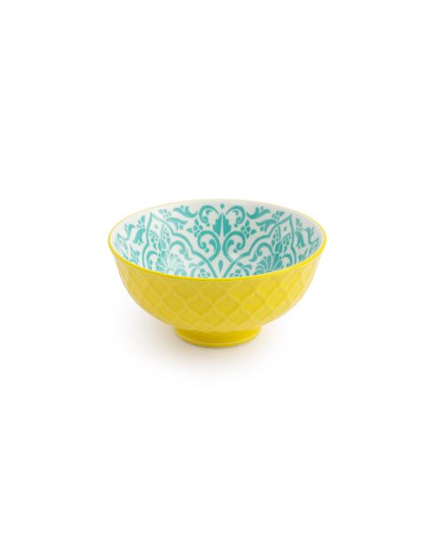 Bol à apéritif en grès à motifs géométriques jaunes et bleus - 12 cm