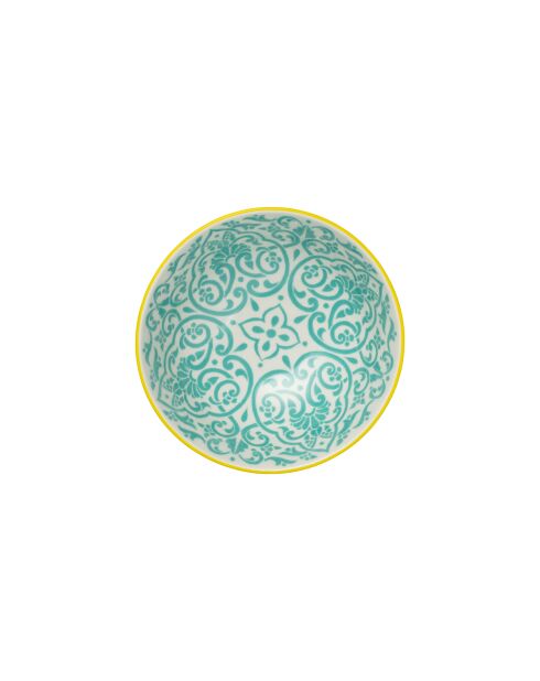 Bol à apéritif en grès à motifs géométriques jaunes et bleus - 12 cm