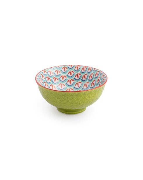 Bol à apéritif en grès à motifs géométriques verts et bleus - 12 cm