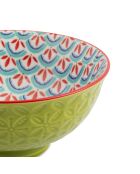 Bol à apéritif en grès à motifs géométriques verts et bleus - 12 cm