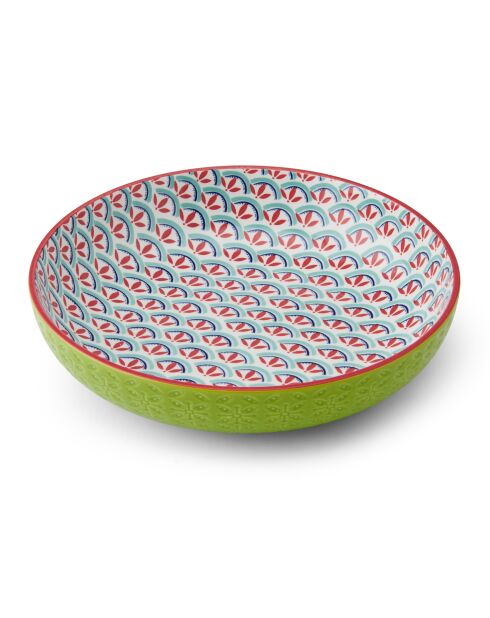Bol en grès géométrique vert et bleu - 21 cm