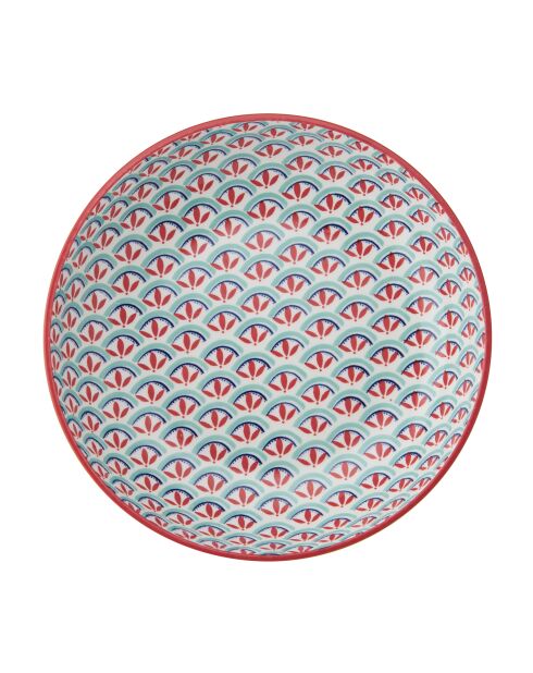 Bol en grès géométrique vert et bleu - 21 cm