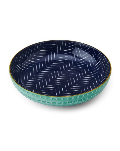 Bol en grès à chevrons bleu clair et bleu foncé - 21 cm