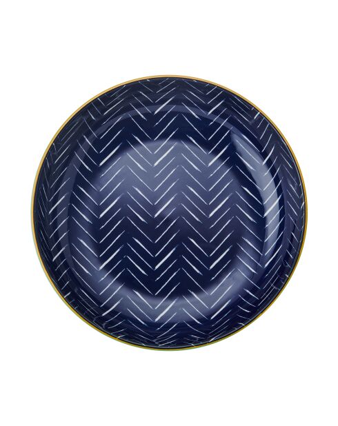 Bol en grès à chevrons bleu clair et bleu foncé - 21 cm