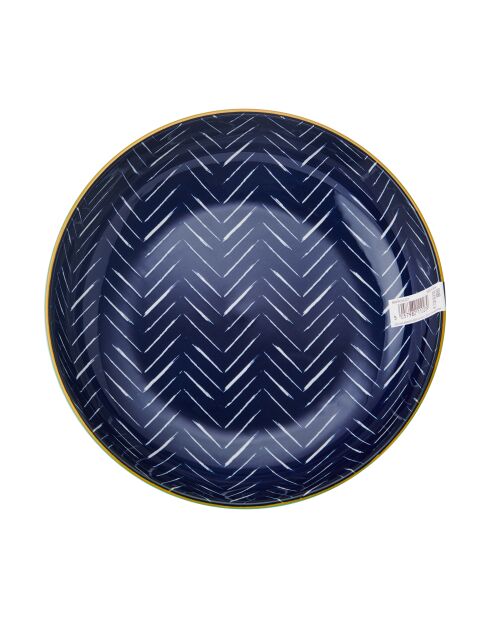 Bol en grès à chevrons bleu clair et bleu foncé - 21 cm