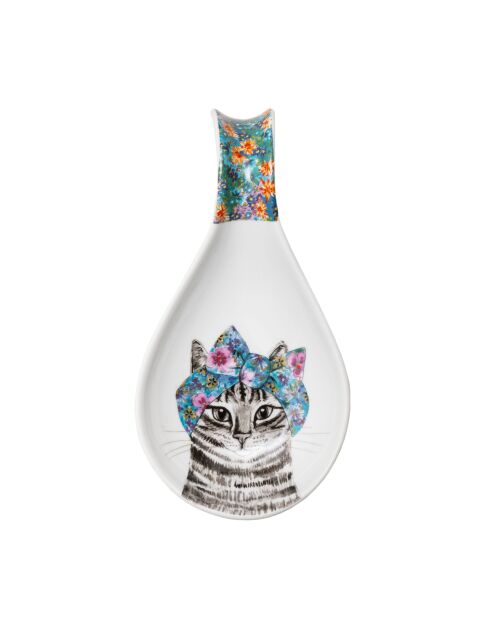Soporte para cucharas de porcelana Tipperleyhill, diseño decorativo de gato y flores, 21 x 11 cm