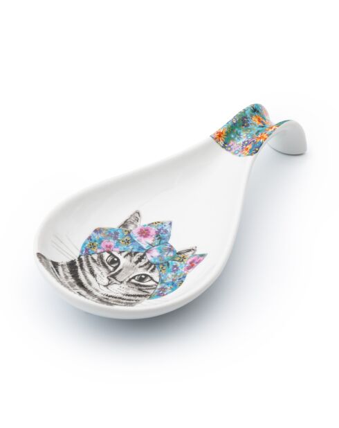 Soporte para cucharas de porcelana Tipperleyhill, diseño decorativo de gato y flores, 21 x 11 cm