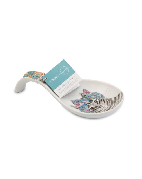 Soporte para cucharas de porcelana Tipperleyhill, diseño decorativo de gato y flores, 21 x 11 cm
