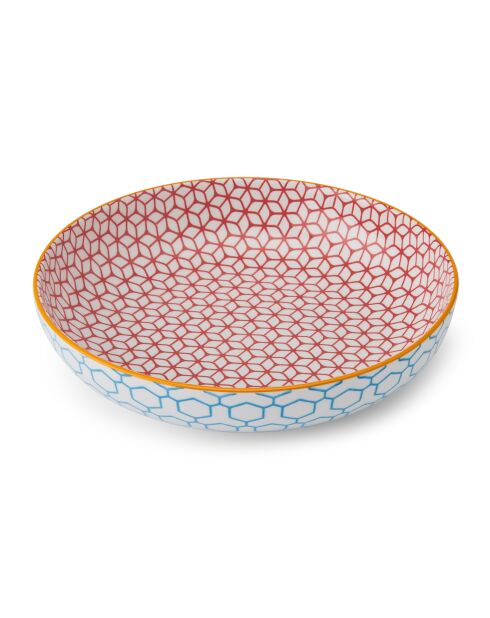 Bol en grès bleu à motif géométrique - 21 cm