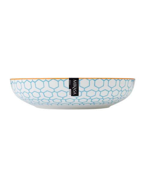 Bol en grès bleu à motif géométrique - 21 cm